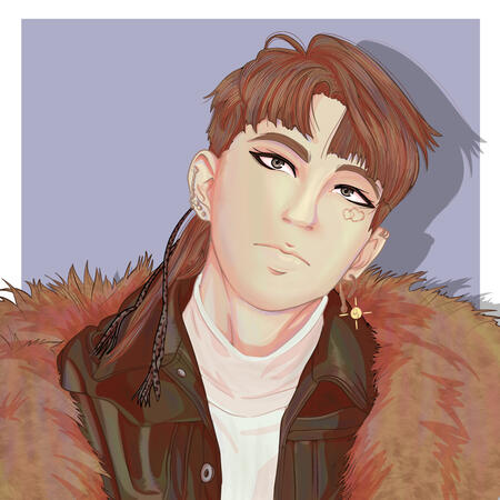 Hongjoong dans l'era de Say My name le tout dans mon style de dessin avec des color node